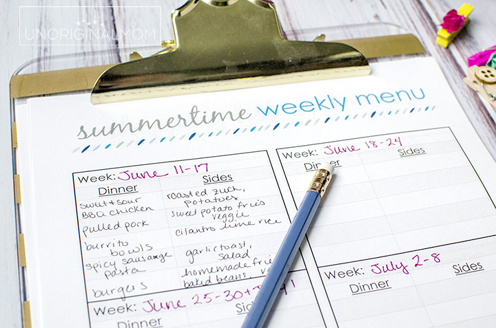 Plan out your dinners for the WHOLE summer at one time - it's easier than you think! Plus there's a free printable summer meal planner and a free google doc to get organized. | summer meal planning | free meal planner | printable meal planner | organized summer | summer plans