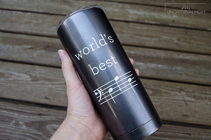 World's Best Dad mug for a music-loving dad - D-A-D is spelled out in music notes! Free Silhouette cut file, too! | world's best dad | music loving dad | musical father's day gift | bass clef d-a-d | father's day silhouette cut file 