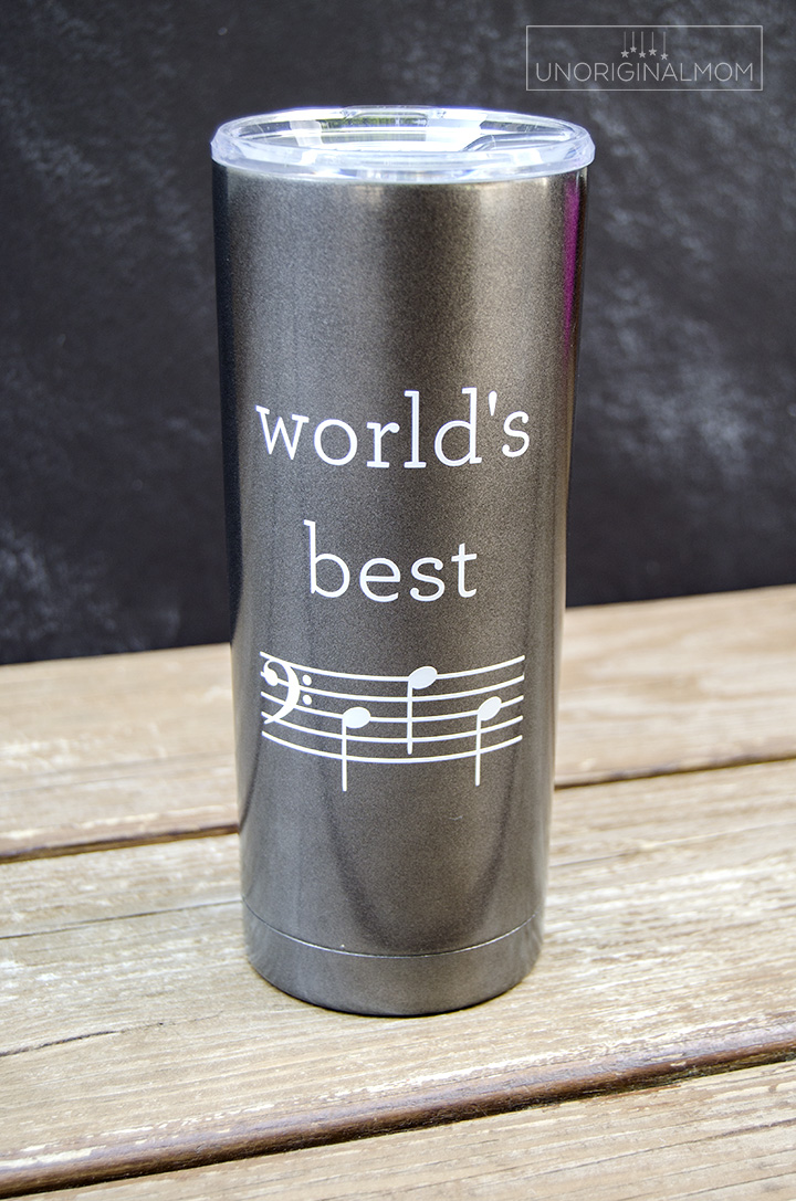 World's Best Dad mug for a music-loving dad - D-A-D is spelled out in music notes! Free Silhouette cut file, too! | world's best dad | music loving dad | musical father's day gift | bass clef d-a-d | father's day silhouette cut file 