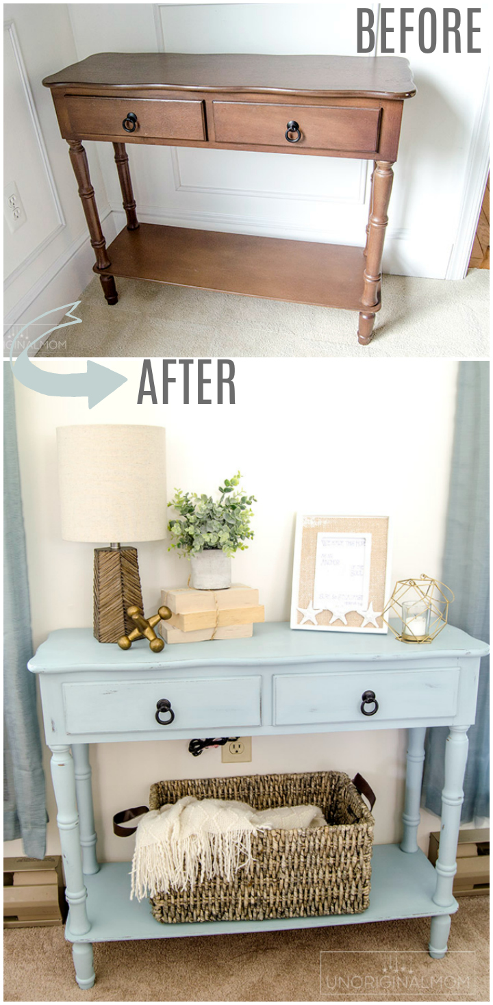 Beautiful "beachy" blue side table makeover with chalk paint - love this color! | americana decor chalky finish paint | robin's egg blue chalk paint | beachy blue chalk paint | furniture makeover | beach house furniture makeover | americana chalky finish serene + vintage