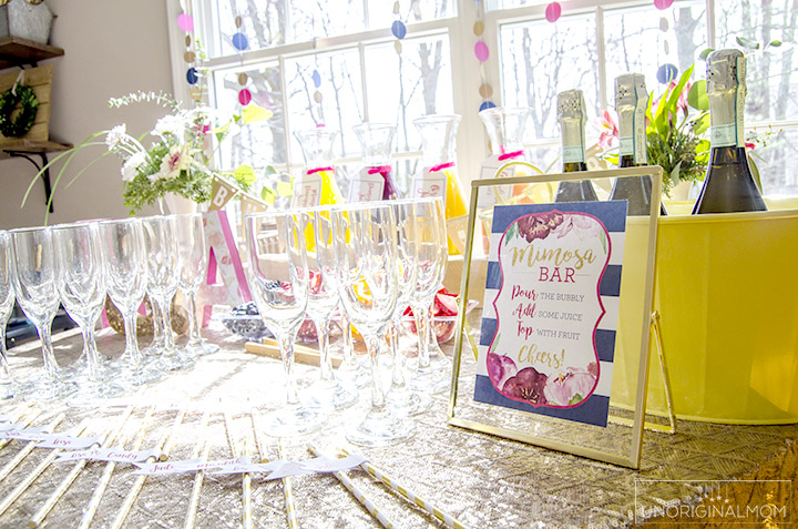 Mimosa Bar setup and free shower printables