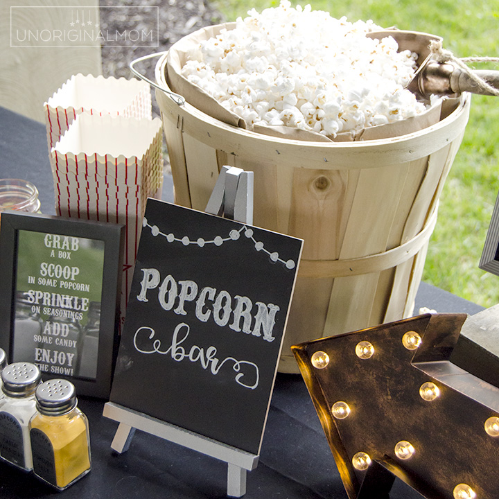 Outdoor Movie Night Popcorn Bar with Free Printables - unOriginal Mom outdoor-movie-night-popcorn-bar-with-free-printables-unoriginal-mom