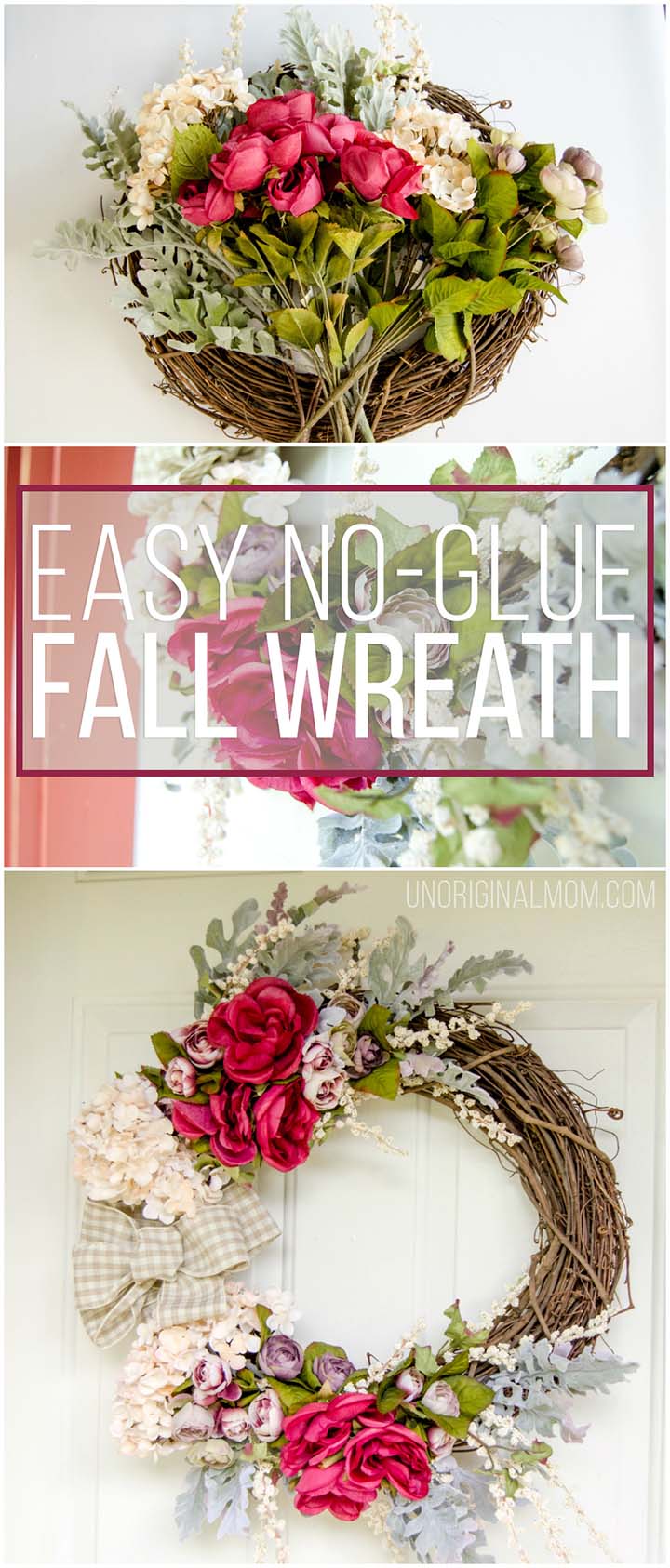 Create your own beautiful fall wreath in less than 30 minutes - you don't even have to use glue! | no-glue wreath tutorial | fall wreath | neutral fall wreath | fall front porch #fallwreath