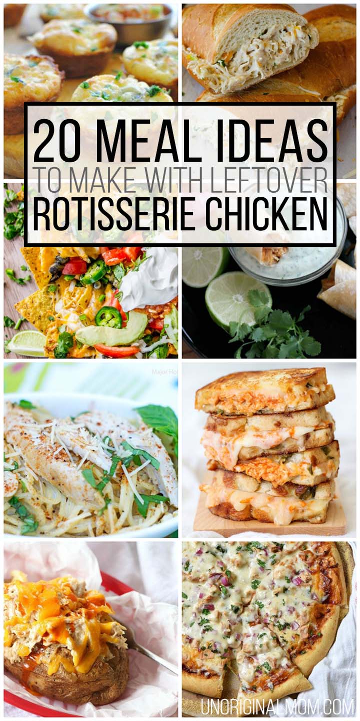 A great list of meal ideas to make with leftover rotisserie chicken! #rotisseriechicken #weeknightdinner #mealprep