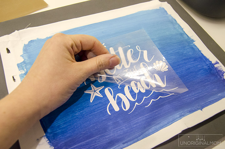 HTV Reverse Canvas tutorial - cut and apply the heat transfer vinyl