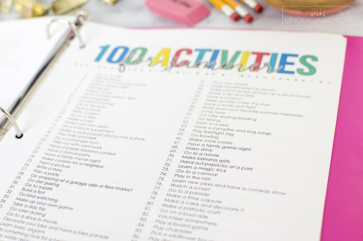 100 summer activity ideas, as part of this great printable summer goal planner as part of a summer activity planning binder - perfect for summer planning, setting goals, and more! #summerplanner