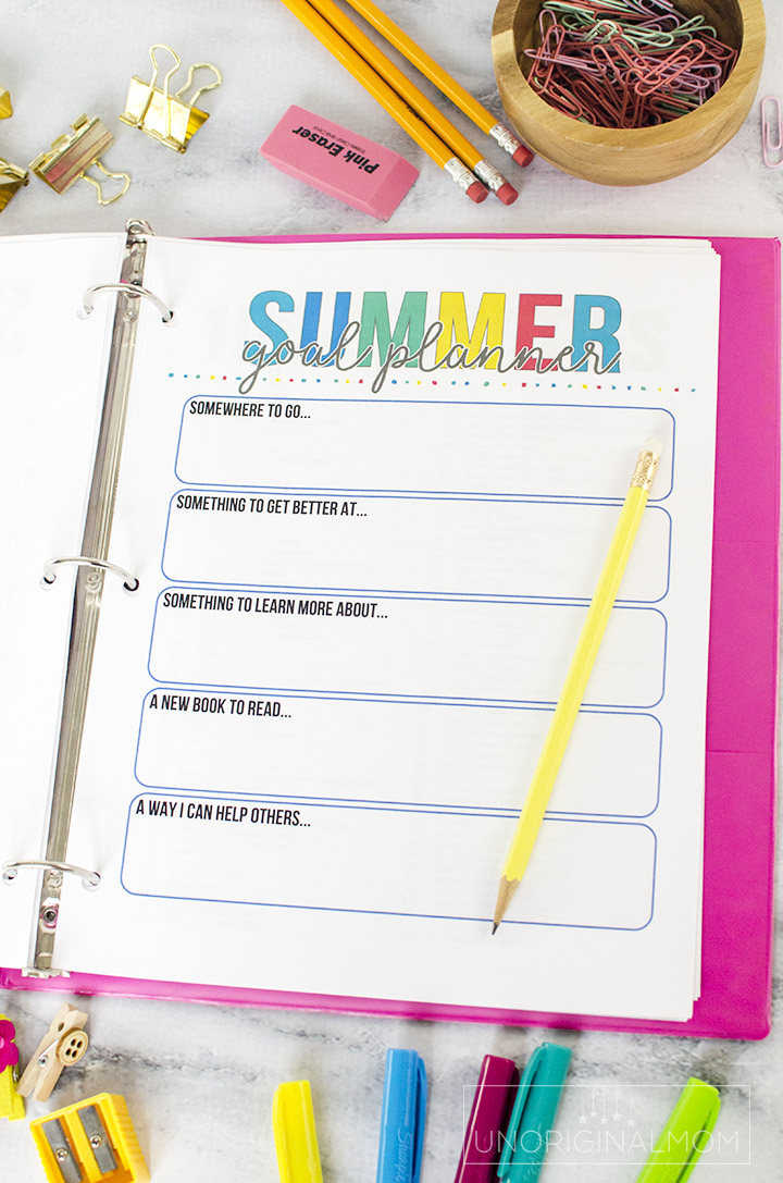 Printable summer goal planner as part of a summer activity planning binder - perfect for summer planning, setting goals, and more! #summerplanner