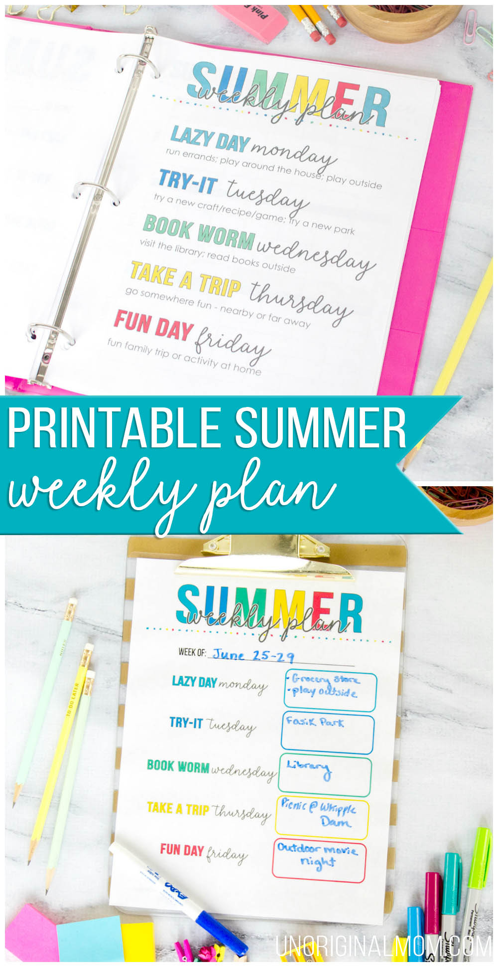 Free printable weekly summer schedule - add some structure and routine to your summer days! #summer #summerplanning #freeprintable