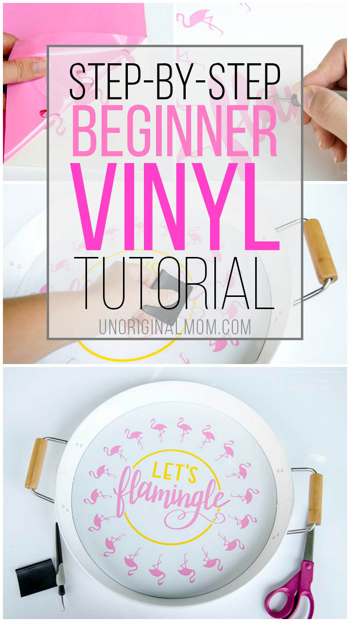 Step-by-step beginner vinyl tutorial to make this adorable "let's flamingle" tray! #silhouette #silhouettestudio #vinyl #vinyltutorial