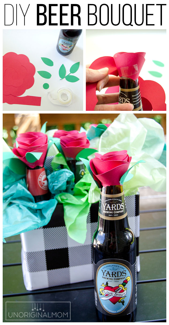 DIY Beer Bouquet as an anniversary gift or Valentine's gift for your man! #giftsformen #anniversarygift #valentinesgift #beer