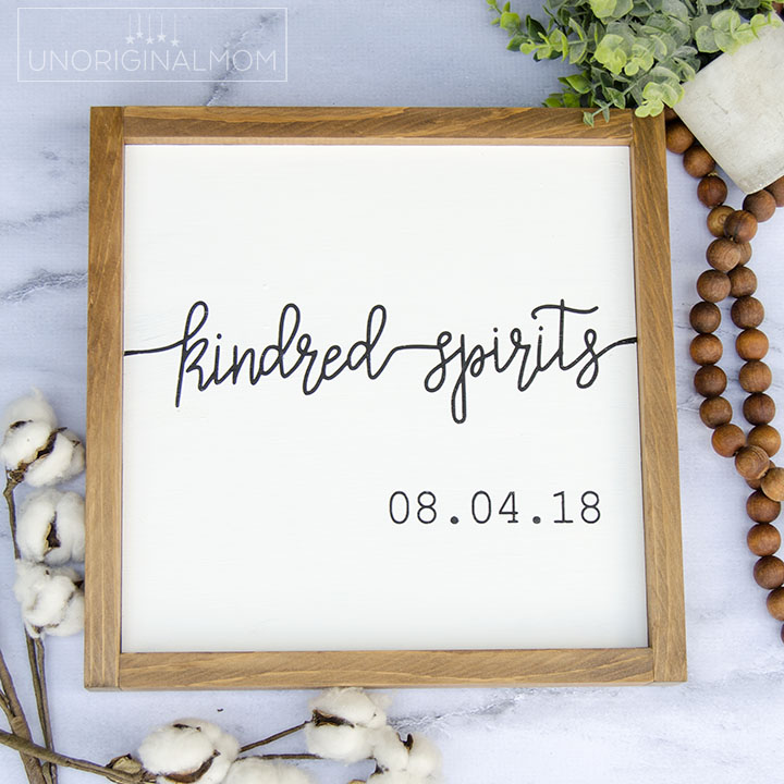 Use this Kindred Spirits cut file and SVG with your Silhouette or Cricut to make a unique and personal wedding or anniversary gift! #kindredspirits #cutfile #silhouette #cricut #weddinggift