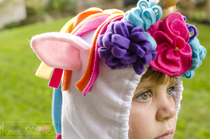 Felt ears for a DIY Unicorn hoodie costume