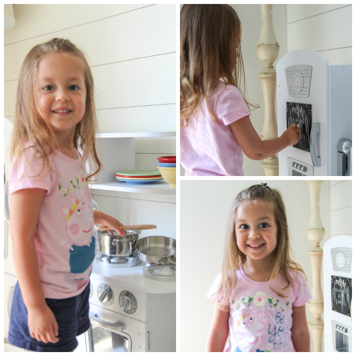 Make this easy chalkboard menu board for your kiddo's play kitchen - it's a great encouragement for imaginative play, and it looks adorable in the kitchen too!