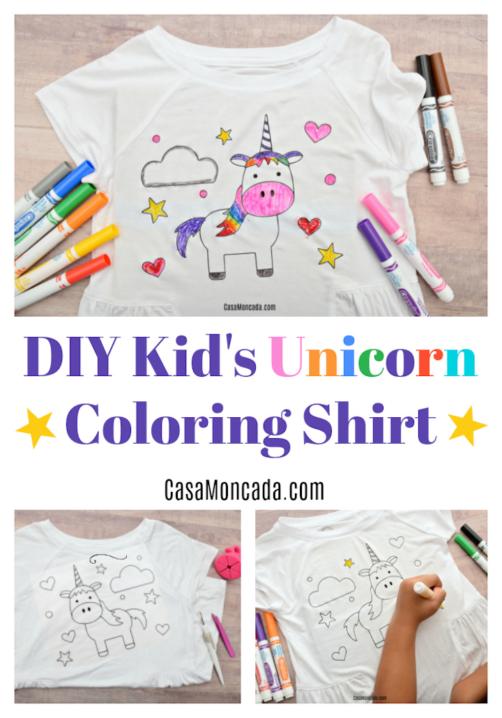 Make your own unicorn coloring shirt for kids with heat transfer vinyl and your Silhouette or Cricut! Super fun for party favors, or just because!