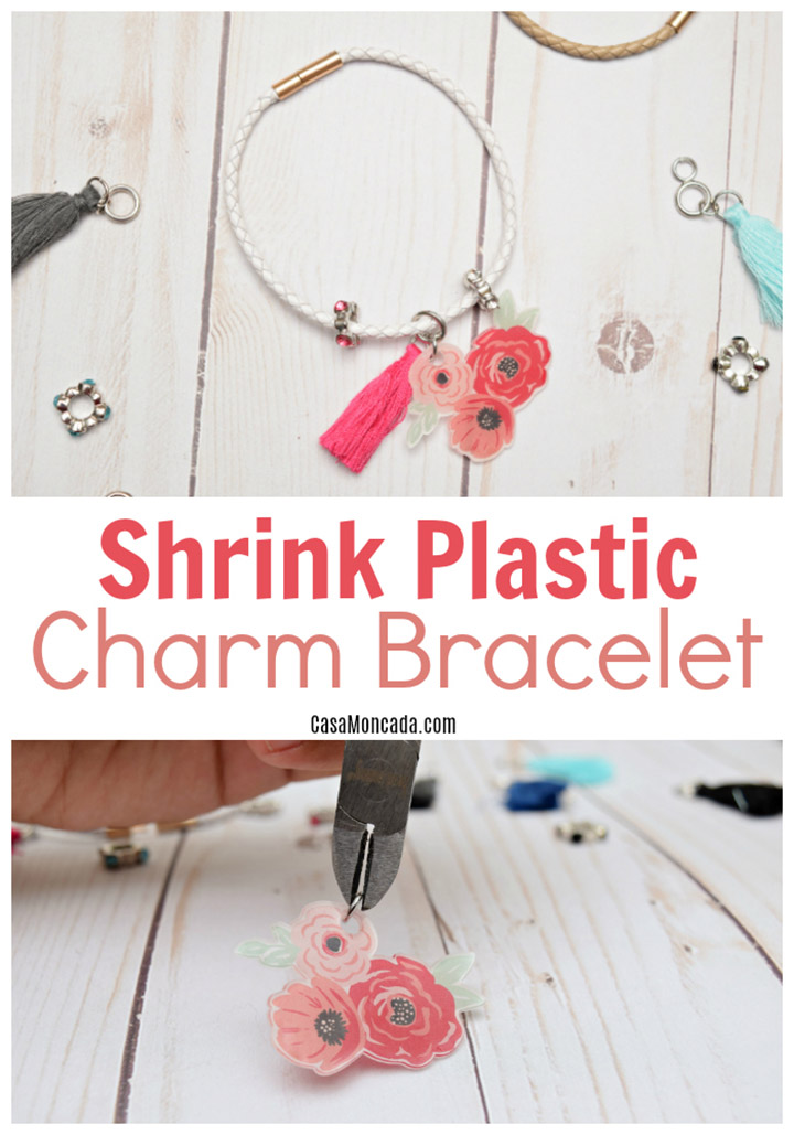 Silhouette Shrink Plastic Tutorial - use shrinky dink sheets to make this adorable floral charm bracelet!