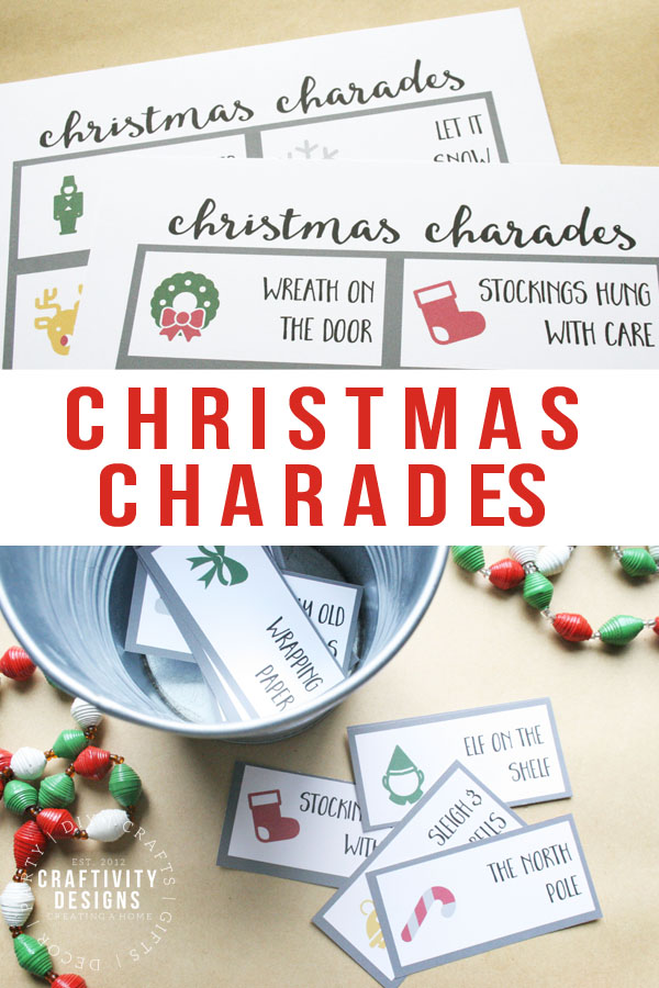 This free printable christmas charades game is an easy christmas game for christmas parties, or just to play at home with the family! #christmasgames #freeprintable #charades