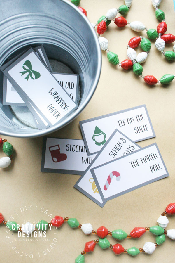 This free printable christmas charades game is an easy christmas game for christmas parties, or just to play at home with the family! #christmasgames #freeprintable #charades