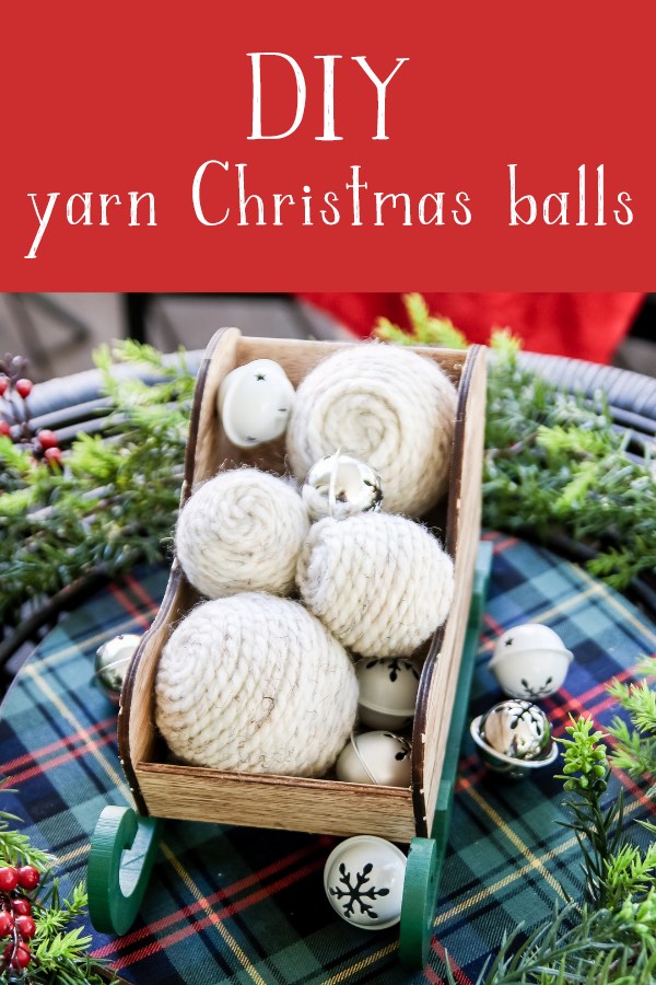 Quick and easy Christmas decor craft project - Christmas vase filler yarn balls! These are a cheap way to add to your Christmas decor on a budget!