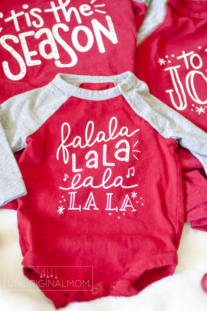 DIY sibling Christmas shirts with a free SVG! Adorable hand lettered design for a 3 child family.