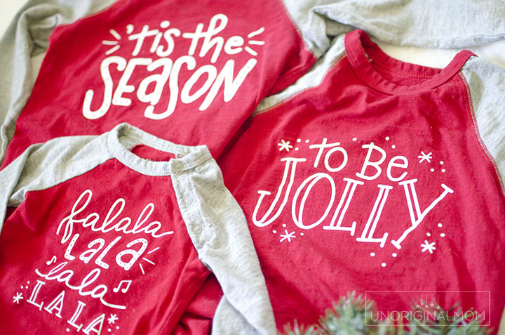 DIY sibling Christmas shirts with a free SVG! Adorable hand lettered design for a 3 child family.