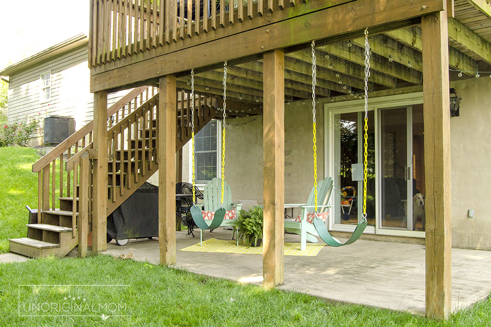 Swings mounted under a deck - great use of space for a walkout basement house | small deck decorating ideas