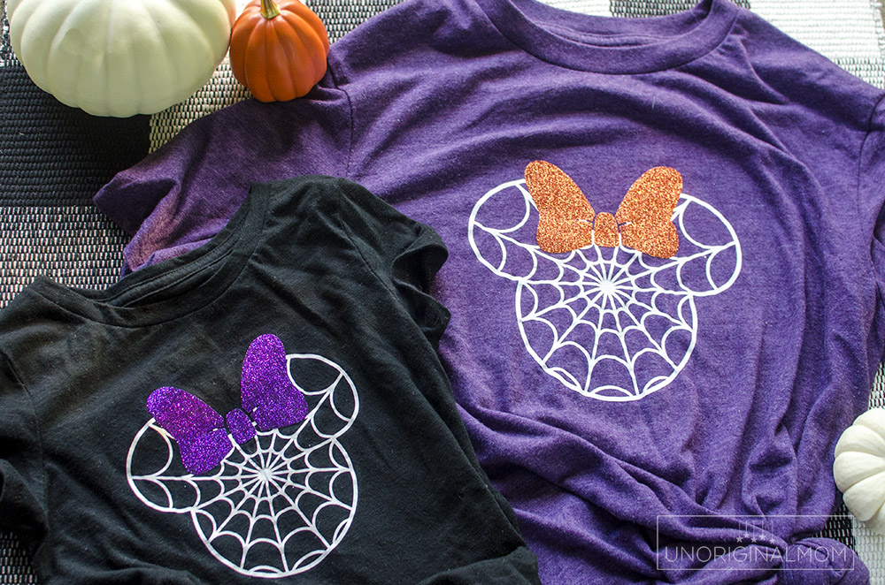 Make your own DIY Disney Halloween Shirt with this free Minnie spider web cut file! Free Disney Halloween SVG for Cricut and Silhouette.