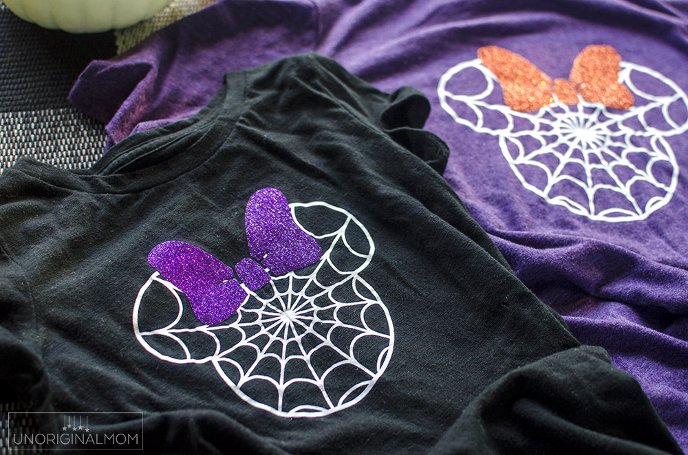 Make your own DIY Disney Halloween Shirt with this free Minnie spider web cut file! Free Disney Halloween SVG for Cricut and Silhouette.