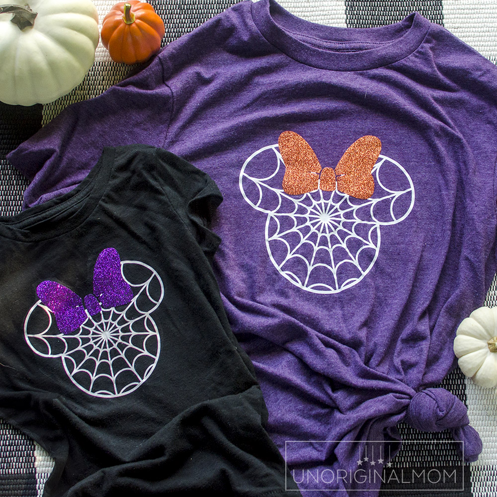 Make your own DIY Disney Halloween Shirt with this free Minnie spider web cut file! Free Disney Halloween SVG for Cricut and Silhouette.