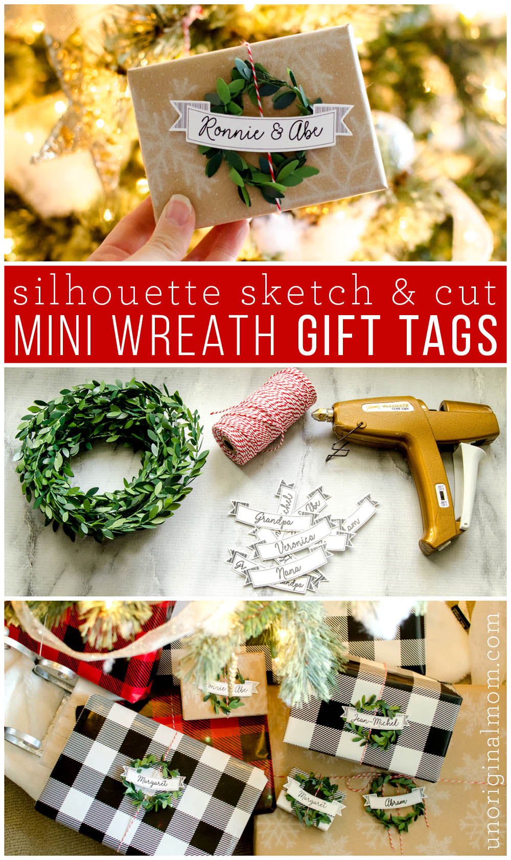 Use your Silhouette to sketch and cut these simple DIY Mini wreath gift tags for Christmas!