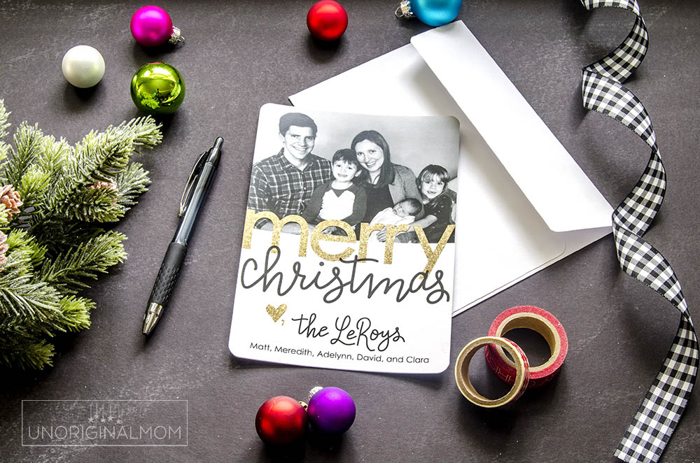 Use your Silhouette to print-and-cut a simple overlay to add to your family photo Christmas cards! Here's a full tutorial. #silhouettechristmascards #printandcut