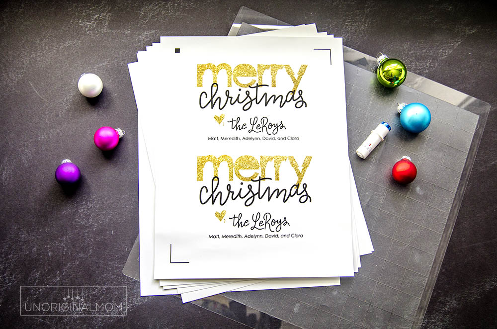 Use your Silhouette to print-and-cut a simple overlay to add to your family photo Christmas cards! Here's a full tutorial. #silhouettechristmascards #printandcut
