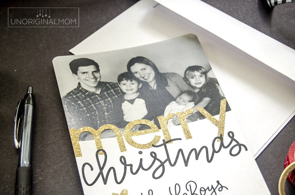 Use your Silhouette to print-and-cut a simple overlay to add to your family photo Christmas cards! Here's a full tutorial. #silhouettechristmascards #printandcut