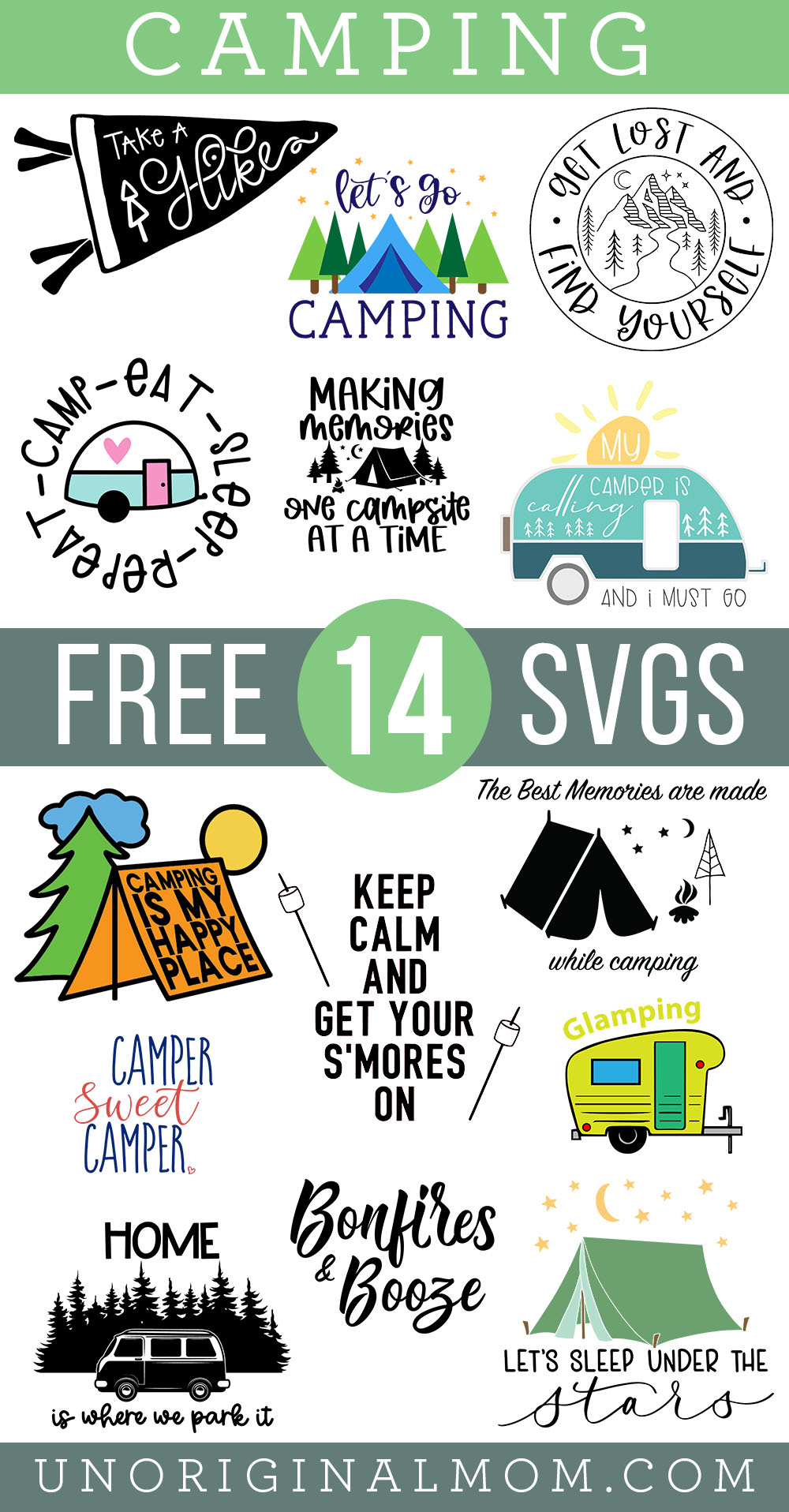 Terrific collection of 14 FREE camping SVGs for Silhouette and Cricut!