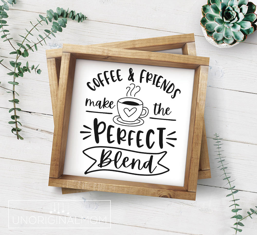 14 Free Coffee SVGs, including this fun "Coffee & Friends make the perfect blend" design - great DIY gift for coffee lovers!