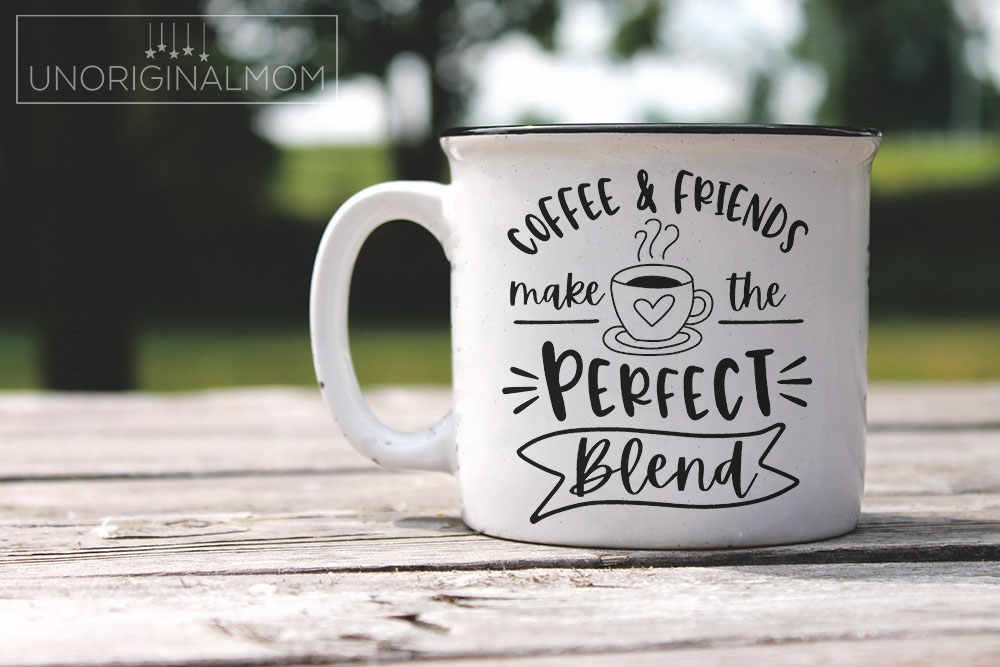 14 Free Coffee SVGs, including this fun "Coffee & Friends make the perfect blend" design - great DIY gift for coffee lovers!