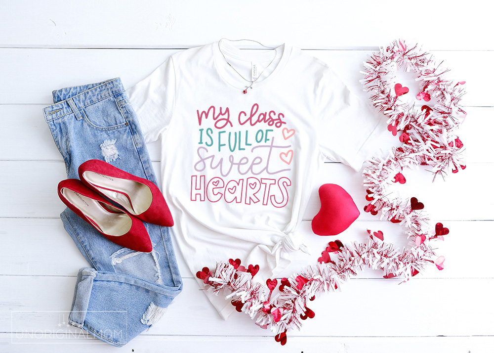 Hand lettered "My Class is Full of Sweethearts" SVG for Silhouette and Cricuts - perfect to make a DIY teacher Valentine's Day shirt!