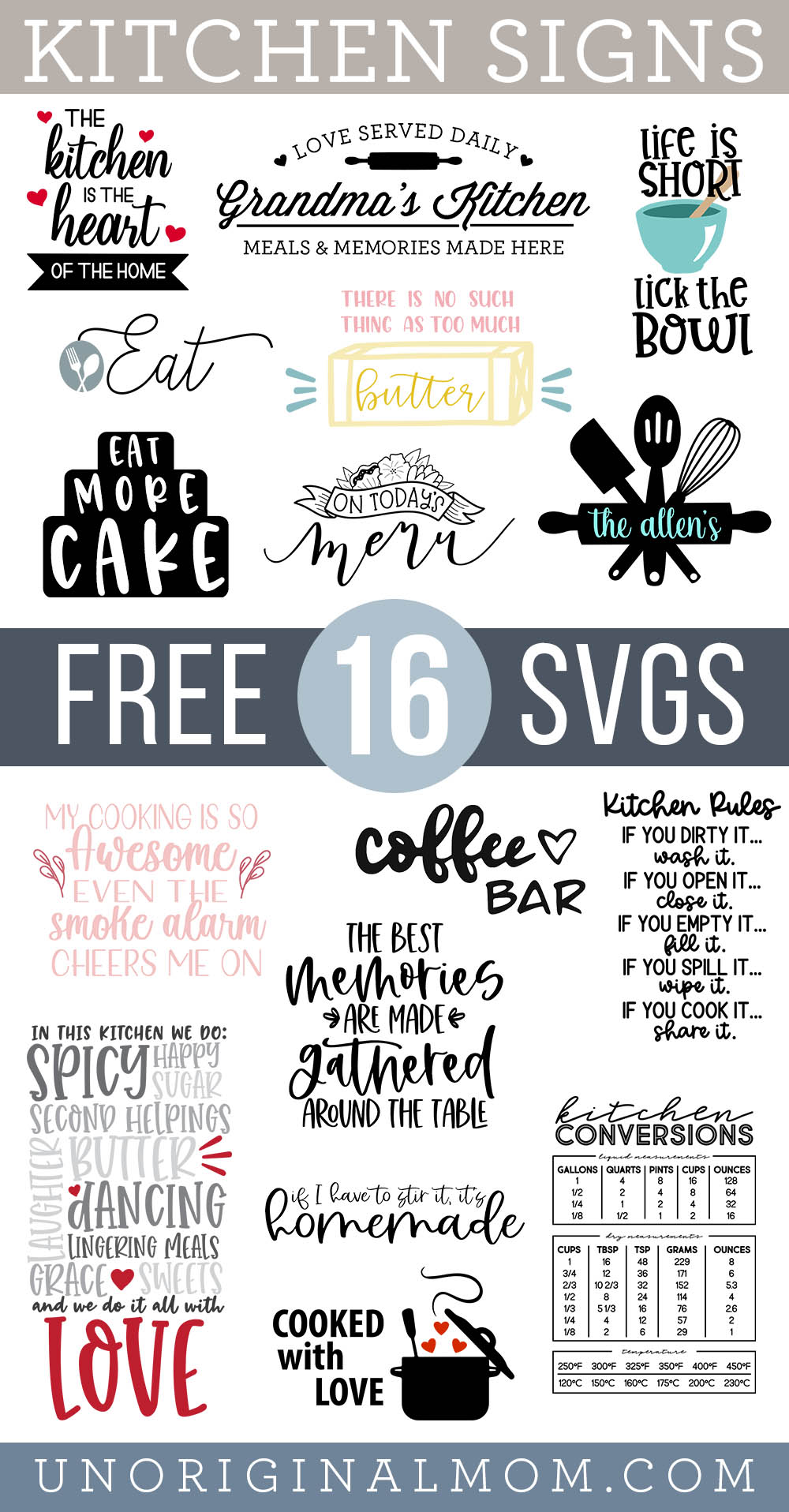 Free Kitchen SVGs to make kitchen signs with your Silhouette or Cricut!