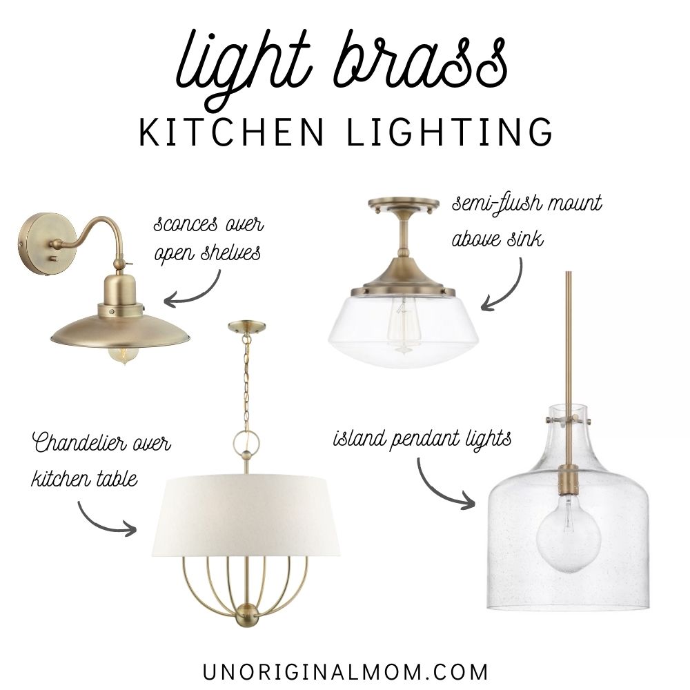 light brass kitchen lighting ideas - sconces, pendants, chandeliers, and semi flush mounts