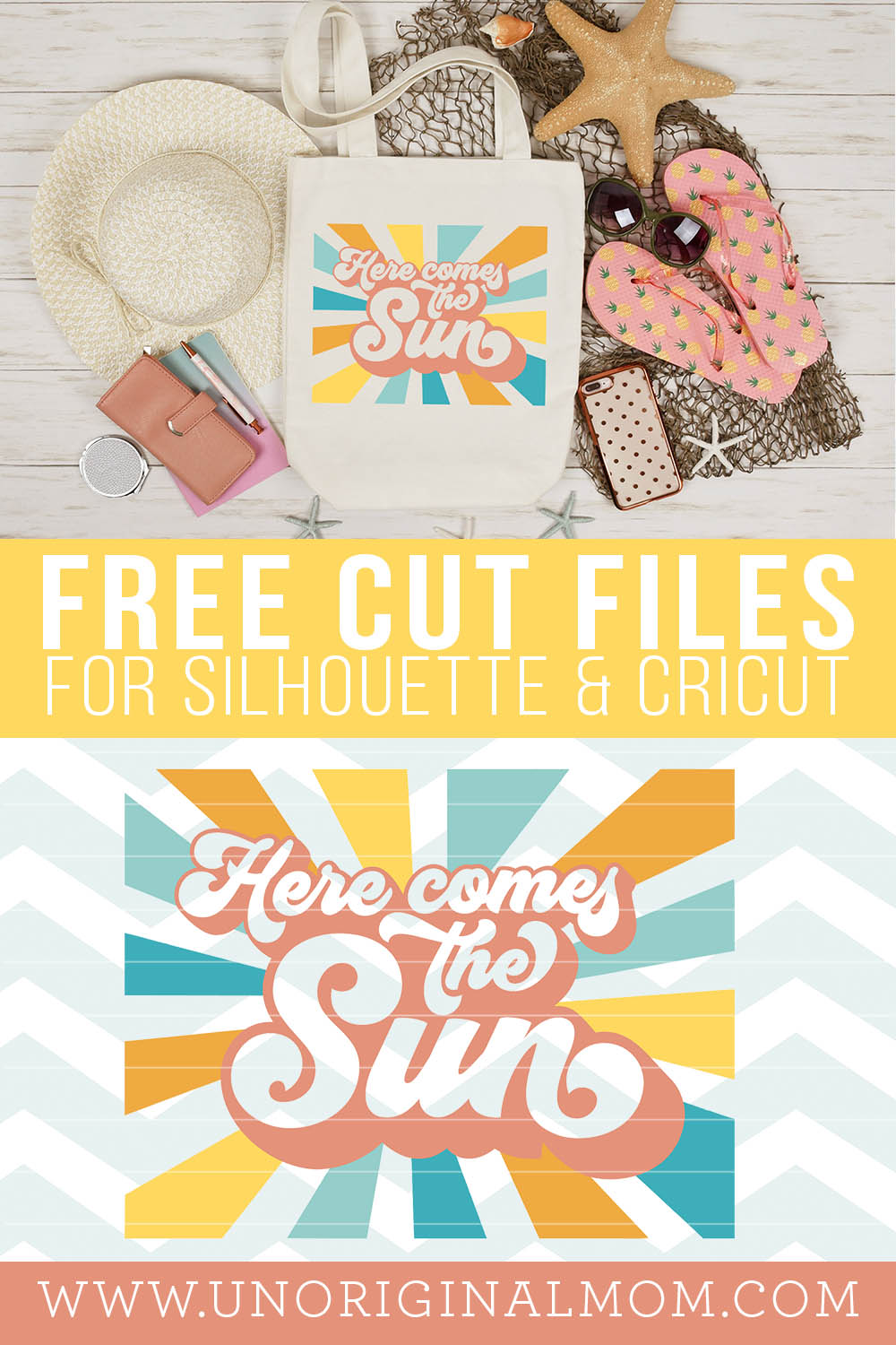 Free Summer SVG: Here Comes the Sun retro typography cut file for Silhouette and Cricut