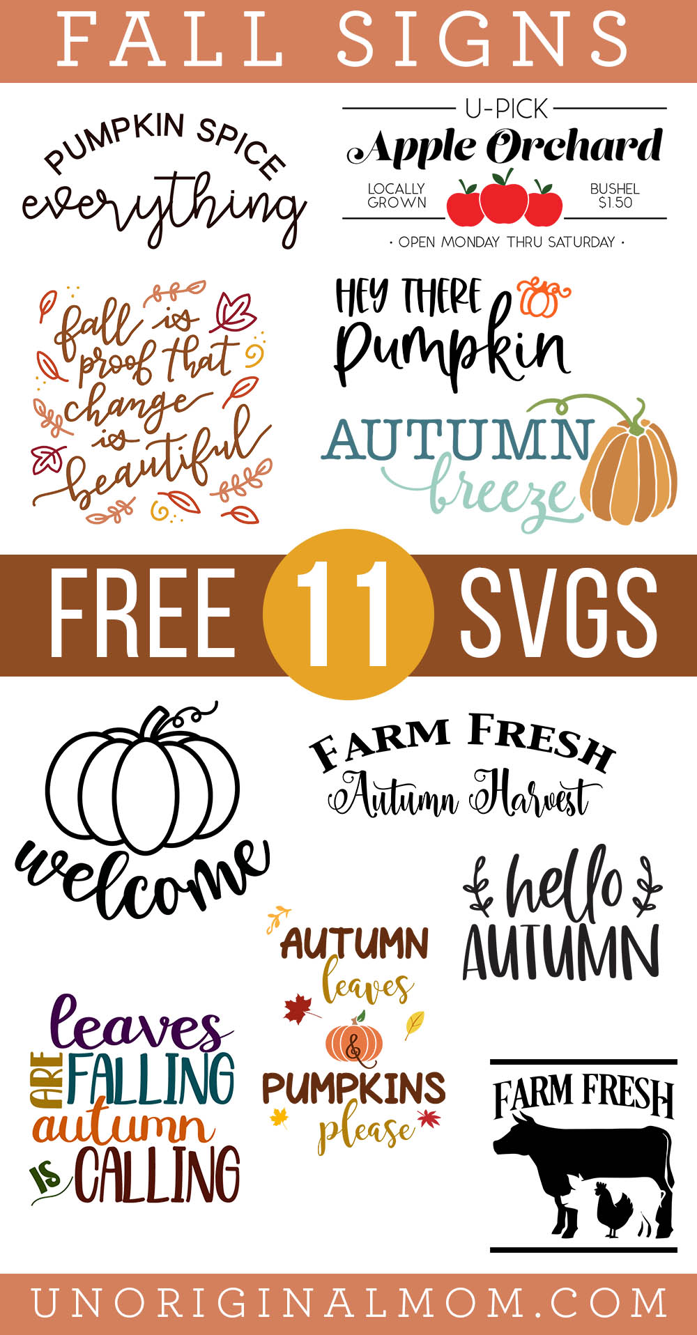 Free Fall Sign SVGs for Cricut and Silhouette - a collection of 11 free SVGs for fall farmhouse signs