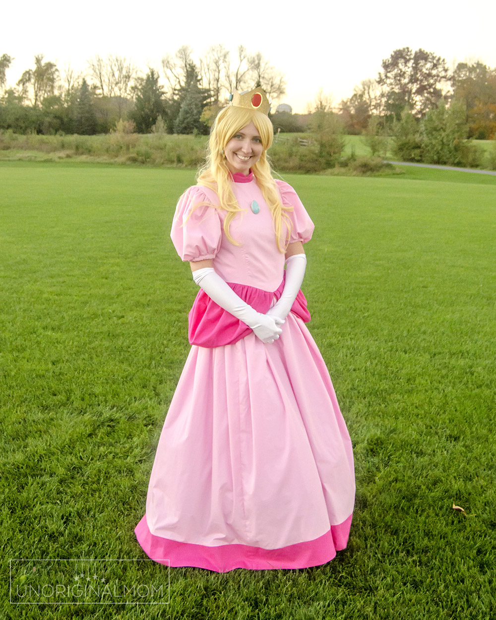 DIY Princess Peach costume for adults from a dress pattern