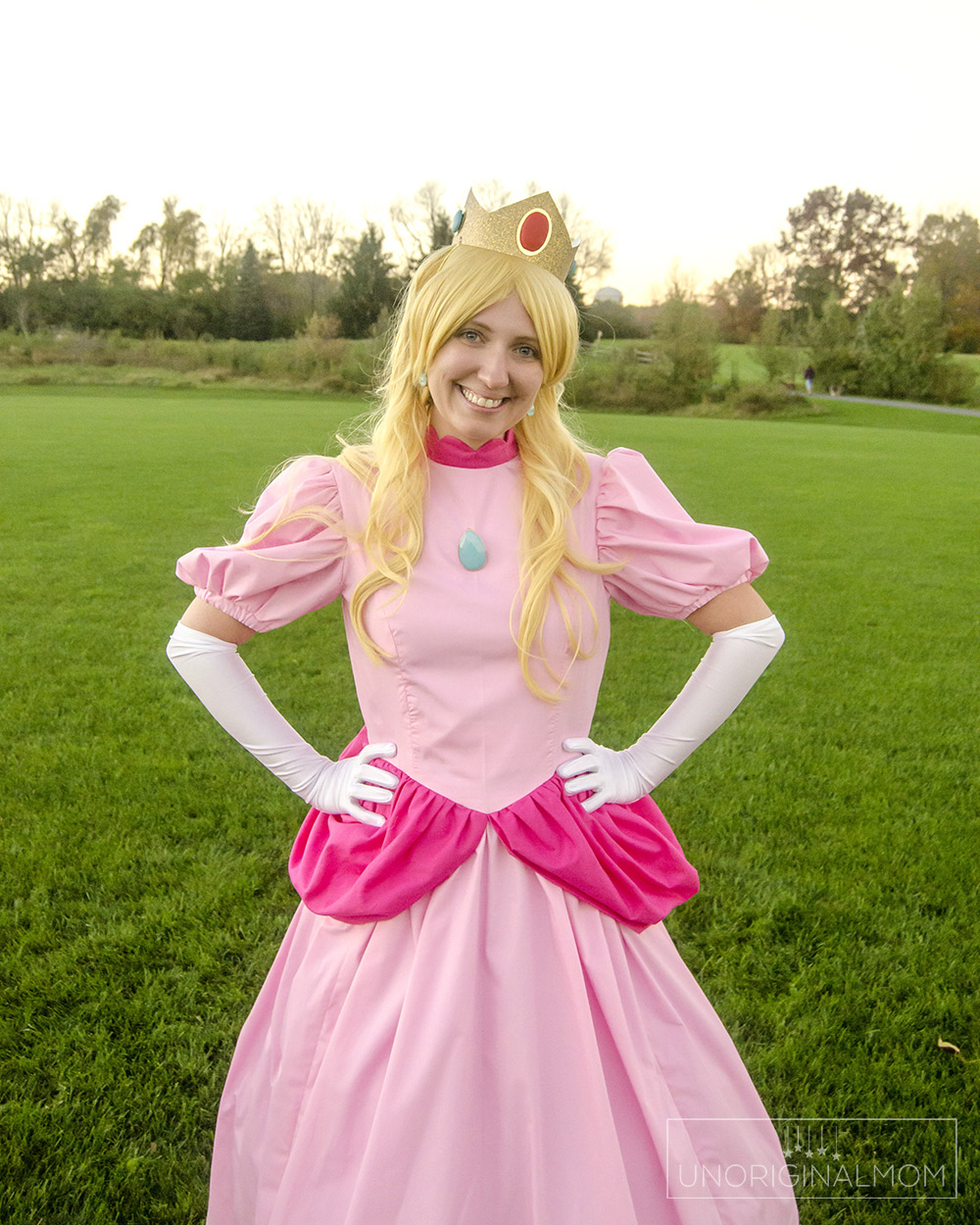 DIY Princess Peach costume for adults from a dress pattern