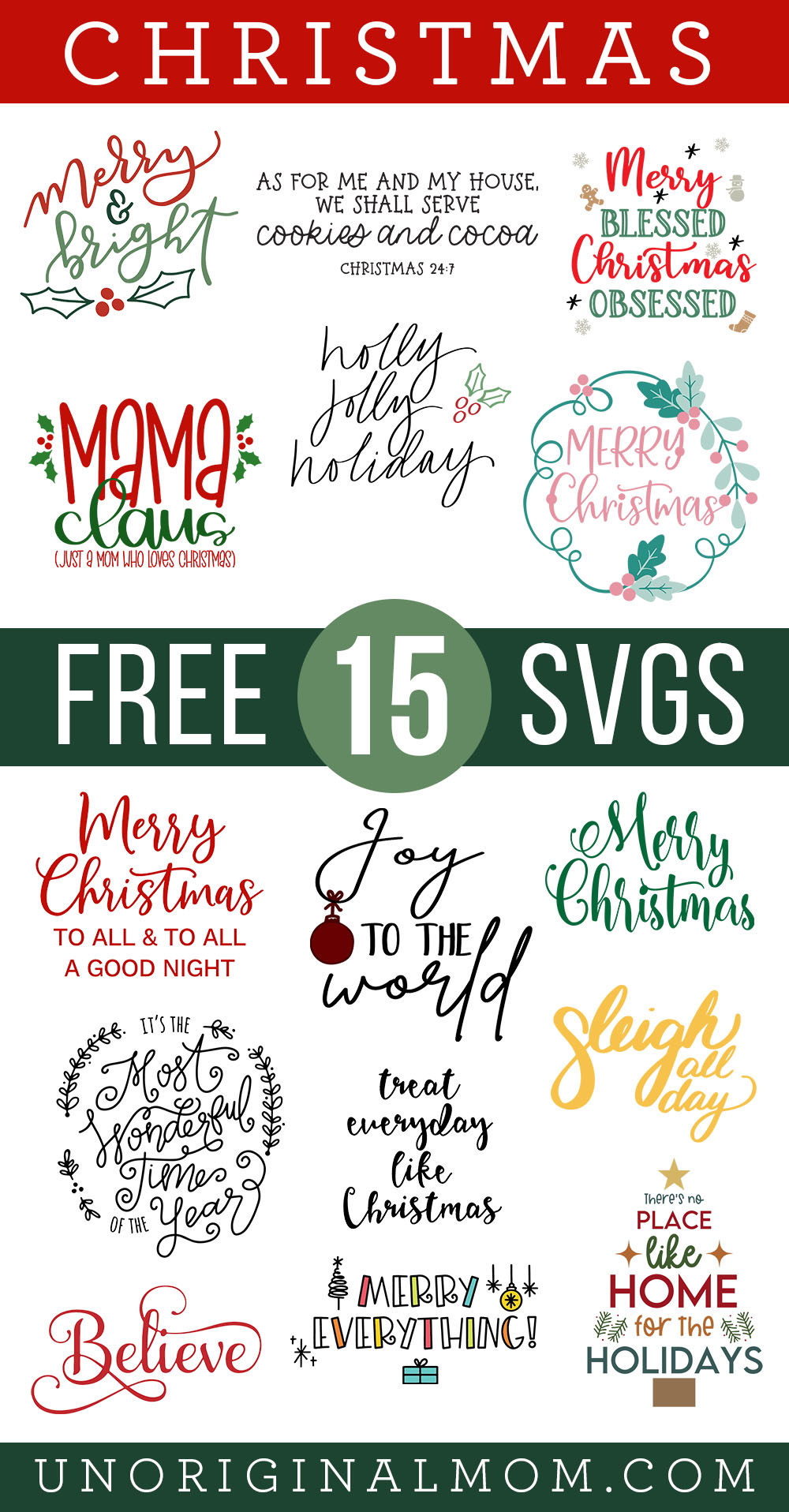 Merry and Bright SVG + Free Christmas Cut Files - unOriginal Mom