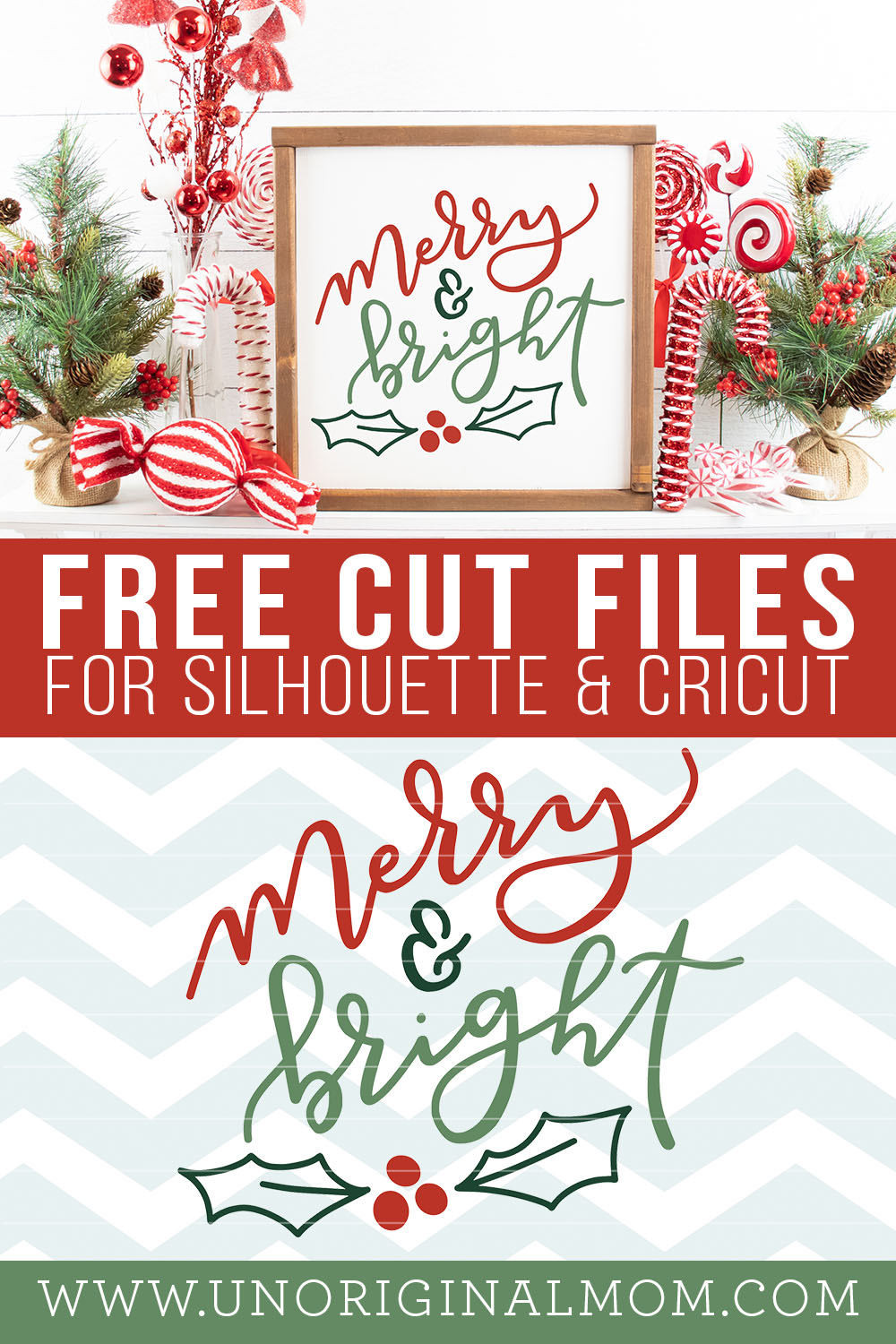 Free hand lettered Merry and Bright SVG for Silhouette and Cricut machines!